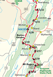 Ken's trip Apppalachian Trail hike map