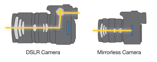 Without the mirror assembly of a DSLR, a mirrorless camera can be smaller and lighter.