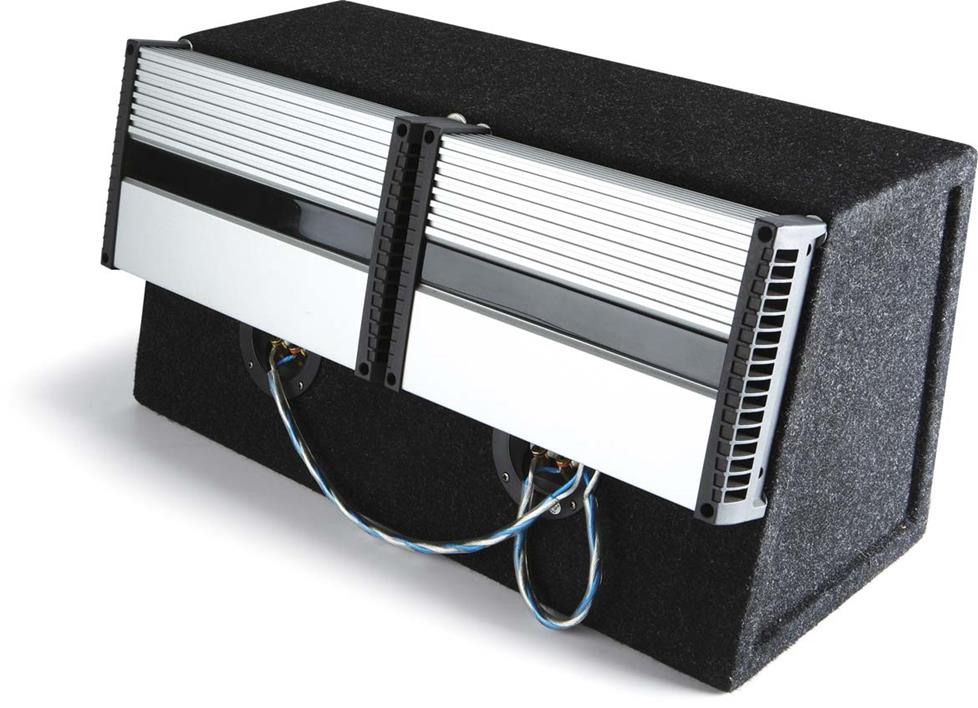 Two amps mounted on a subwoofer box