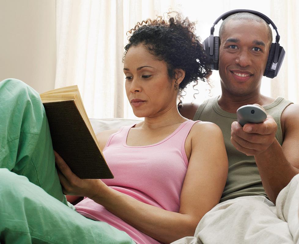 People watching TV wearing Sennheiser wireless headphones