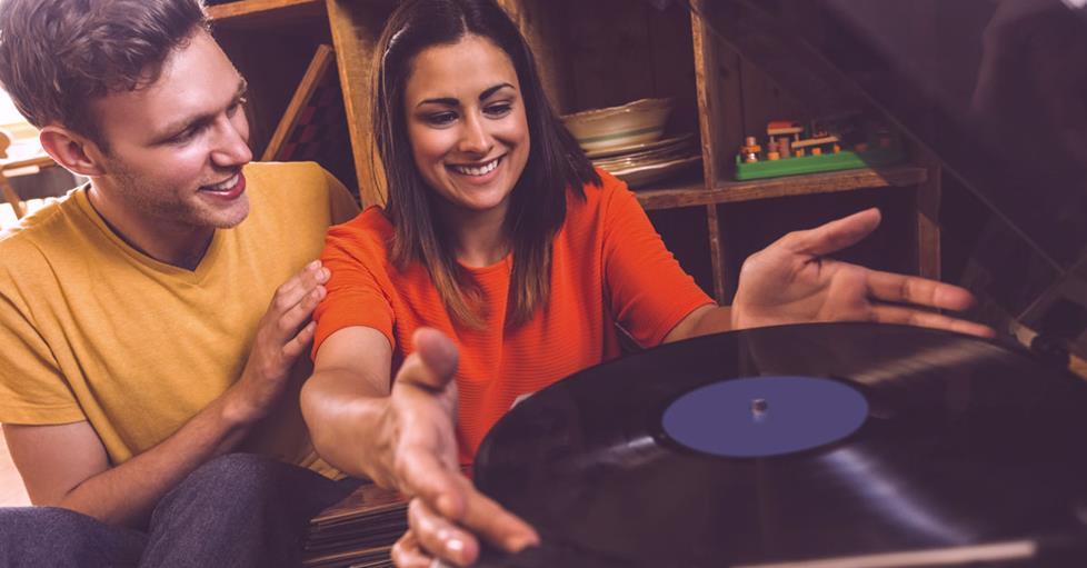 Couple listening to records
