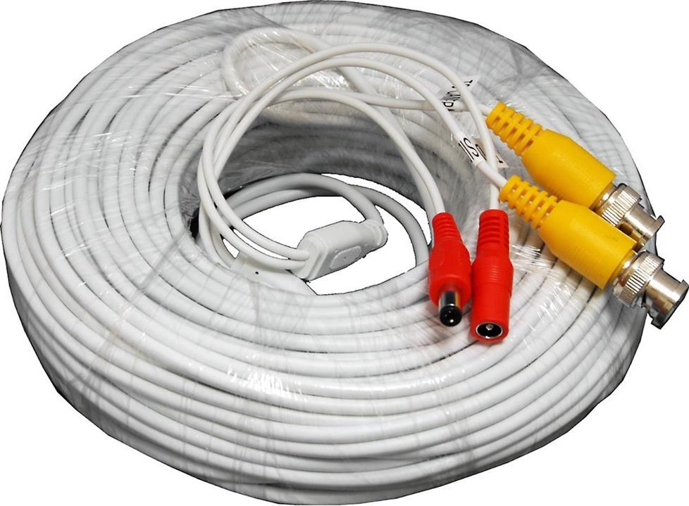 Analog cameras use coaxial cables with BNC "barrel" connectors. One lead transmits signal, and the other handles power.