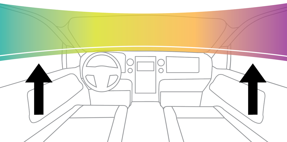 graphic illustration of sound moving up from the floor to above the dash