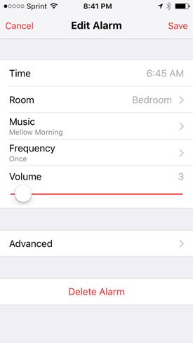 Sonos app screen shot alarm settings