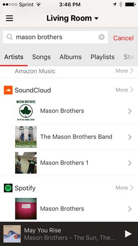 Sonos app artist search