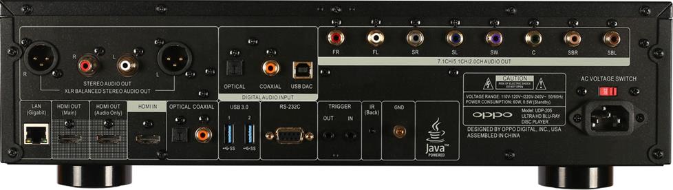 Oppo UDP-205 inputs and outputs