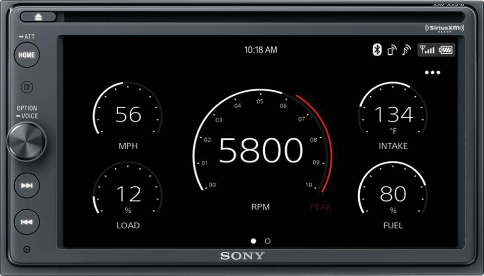 Sony XAV-AX210SXM DVD receiver with iDatalink performance gauges