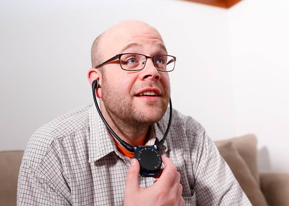 The author wearing TV headset