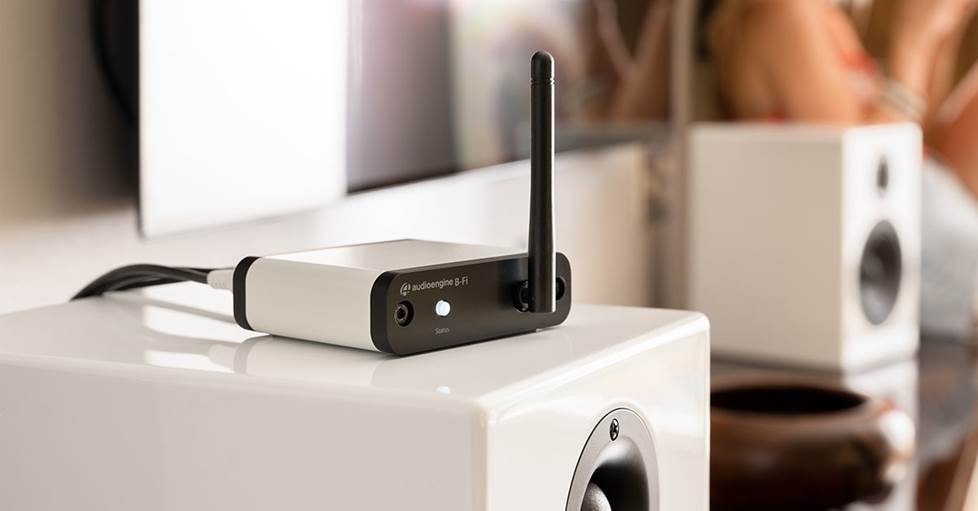 Audioengine B-Fi on top of speakers