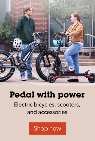 Pedal with power. Electric bicycles, scooters, and accessories.