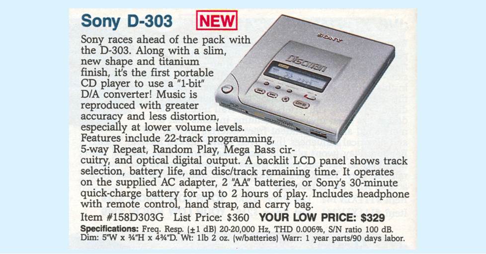 Our catalog presentation for the Sony D-303 Discman