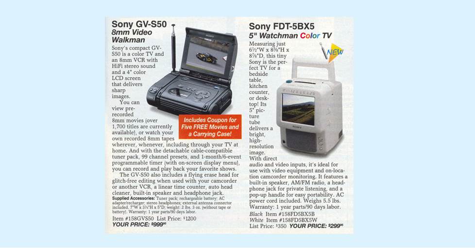 Sony GV-S50 8mm Video Walkman and FDT-5BX5 5" Watchman