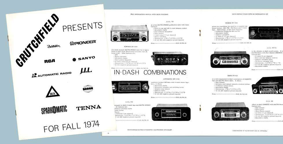 scans of our first catalog from Fall 1974 with typewriter text and simple black and white product photos
