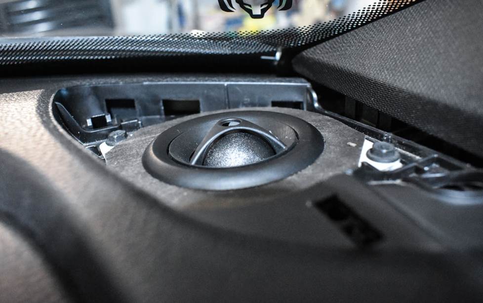 Morel Tempo tweeters affixed to custom brackets