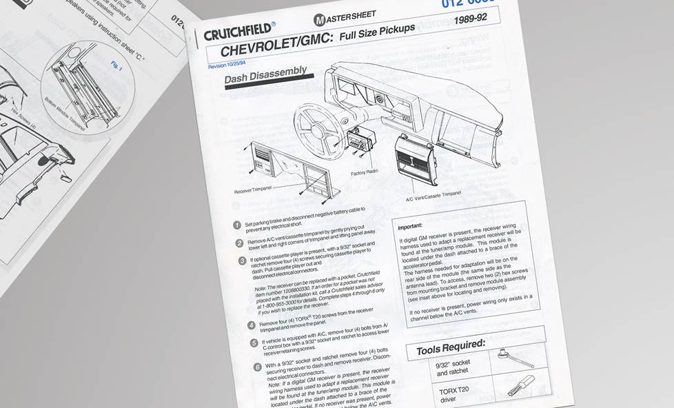 printed and stapled instruction sheets