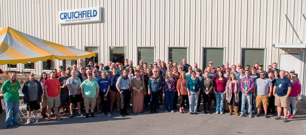 Employees in front of Crutchfield building