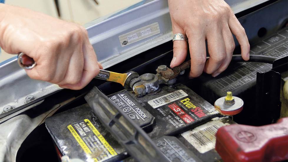 Disconnecting the negative terminal from a car battery