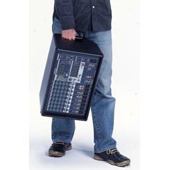 The Yamaha EMX212S powered mixer can easily be carried with one hand via the convenient side handels