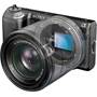 Sony Alpha NEX-5N Front, high 3/4 angle,lens transparent