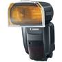 Canon Speedlite 600EX-RT shown with colored gel (not included) in supplied holder
