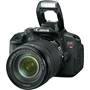 Canon EOS Rebel T4i Kit with 18-135mm Lens Front, 3/4 angle, with flash deployed