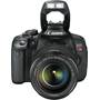 Canon EOS Rebel T4i Kit with 18-135mm Lens Front, higher angle, with flash deployed
