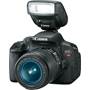 Canon EOS Rebel T4i Kit with 18-55mm Lens Front, 3/4 angle, with external flash attached (not included)