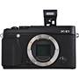Fujifilm X-E1 Zoom Lens Kit Front, straight-on, with flash deployed (body only)
