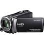 Sony Handycam® HDR-CX210 left side 3/4 view, with LCD touch-screen extended