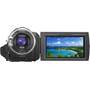 Sony HDR-PJ580V Front, with flip-out LCD touchscreen display rotated forward