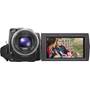 Sony HDR-XR260V Front, with flip-out LCD touchscreen display rotated forward