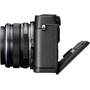 Olympus PEN E-P5 17mm Lens and Viewfinder Bundle Left side view, LCD touchscreen tilted downward