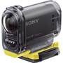 Sony HDR-AS15 Golf Action Camera Package Shown with flat mount and waterproof case