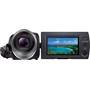 Sony Handycam® HDR-PJ340 Front, with viewscreen open and tilted outward