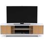 BDI Vertica 8559 White Oak with center doors partially opened (TV and components not included)