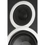 ELAC Debut F5 Detailed view of silk dome tweeter and woven aramid-fiber midrange cone