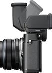 The included Olympus VF-4 electronic viewfinder also tilts.