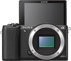 The touchscreen on the Sony Alpha ILCE-5100 tilts so you can shoot from multiple angles.