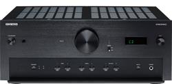The Onkyo A-9070 integrated amplifier hides some controls in a flip-down panel on the front of the unit