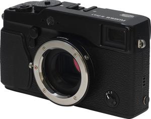 The Fujifilm X-Pro1 with the M-mount adapter attached