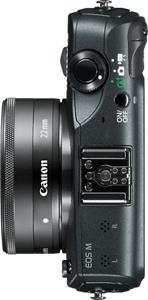This Canon EOS M has a pancake-style 22mm f/2 lens