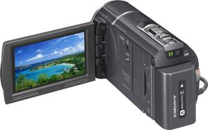 The Sony Handycam® HDR-CX580V, with the touch-screen LCD display deployed