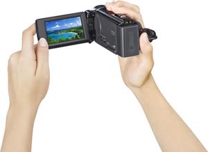 The Sony Handycam® HDR-PJ200, with the touch-screen LCD display deployed