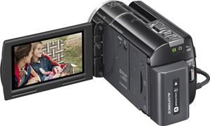 The Sony Handycam® HDR-XR260V, with the touch-screen LCD display deployed