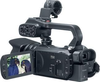 The Canon XA20 professional camcorder features a removable handle with audio inputs and controls