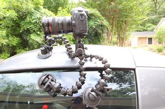 CineSquid suction cups in action (shown with camera, Gorillapod Focus tripod, and ballhead, not included)