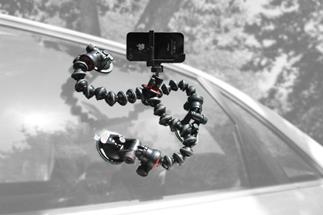 The miniSquid suction cups give you a lot of mounting options (camera, ballhead and Gorillapod tripod not included)
