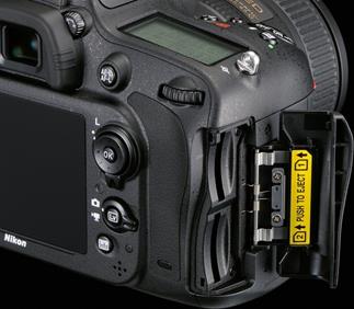 The Nikon D610 full-frame DSLR features a dual memory card bay