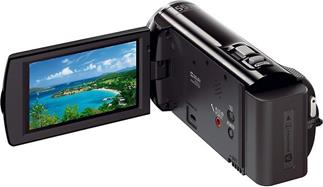 The Sony Handycam® HDR-CX380V, with the touch-screen LCD display deployed