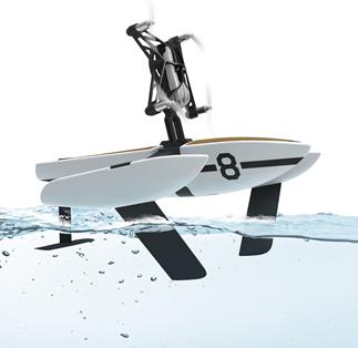 The Parrot News Minidrone with hydrofoil moves quickly through the water.